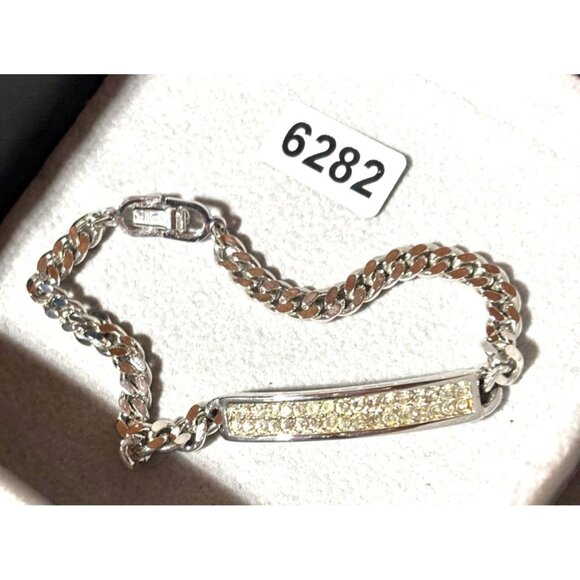 Christian Dior Silver-Tone Chain Bracelet With Crystal Embellished Bar & Secure - Picture 5 of 11